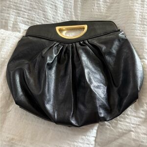 Elegant Large Black Leather Clutch